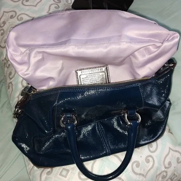 Coach Glossy Navy Leather Satchel - Picture 7 of 16